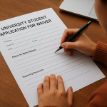 Student filling out waiver application form.