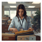 Person organizing files in office