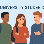 Three university students standing together.